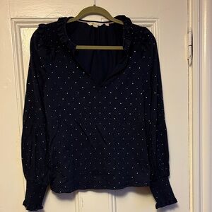 Boden Navy Blue Blouse with Gold Dots Size 10